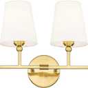 Bathroom Light Fixtures, 42 Inch Brushed Gold Vanity Lights with Flared White Fabric Shade, 6-Light Wall Sconce, Modern Sconces Wall Lighting for Hallway Bedroom, VL837-BG-6
