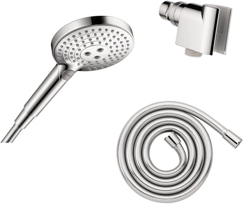 hansgrohe Raindance Select S Adjustable 5-inch Handheld Shower Head Set Modern 3 Spray PowderRain, Full and Massage Easy Install with Hose in Chrome, 2.5 GPM, 04913000