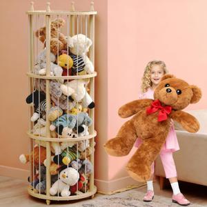 Extra Large Wooden Stuffed Animal Storage Zoo, Natural Wood Stuffy Animal Holder, Space-Saving Plushies Storage for Playroom Nursery (55" H * 22" D)