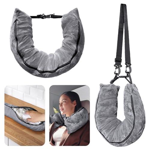 Eppyyo Stuffable Travel Pillow for Extra Luggage, Velvet Travel Neck Pillow Storage Bag with Adjustable Neck Size, Fits About 6 T-Shirts Travel Essentials Multifunctional Sleeping Rest Cushion