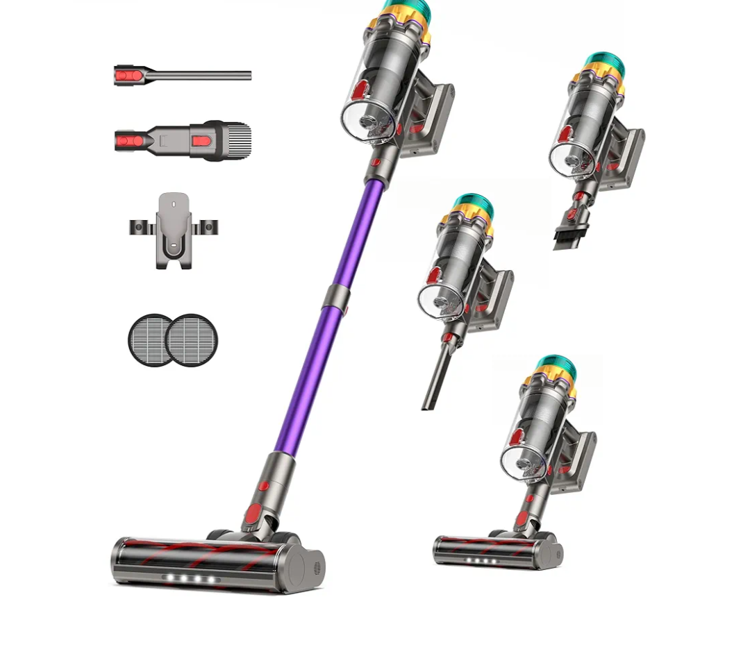 Cordless Vacuum Cleaner, 48KPA 550W 65Mins Self-Standing Vacuum Cleaners for Home, Cordless Stick Vacuum with Oversized Dust Cup, Rechargeable Vacuum for Hardwood Floor, Carpet, Pet Hair