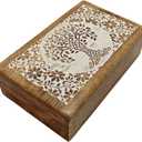 Handmade Wooden Engraved Decorative Jewelry Trinket Holder Keepsake Storage Box Multipurpose Use As Watch Box Gift for Men & Women (Natural & White) (Natural White 2)