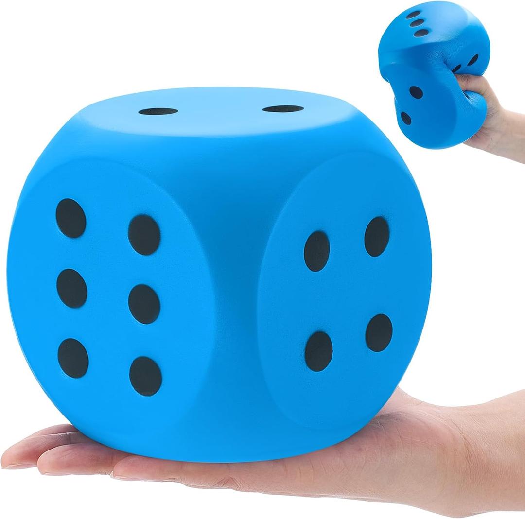 Zomiboo Large 5 Inch Foam Dice, Jumbo 6 Sided Giant Dice for Casino Party & Classroom, Anxiety Stress Relieve Ball Toy Gifts for Adults Kids Board Game to Get Your Lucky Numbers(Blue)