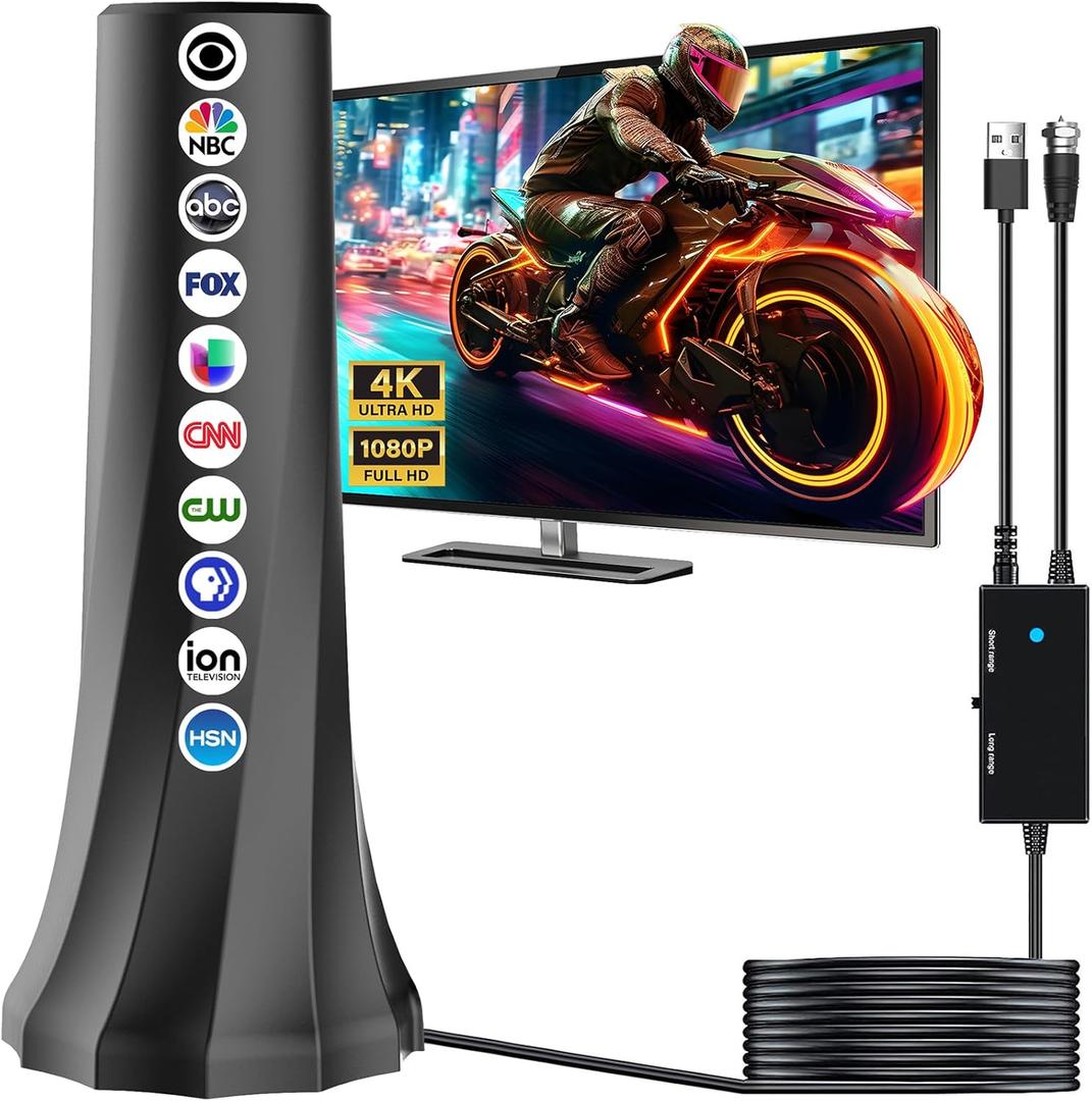 2026 TV Antenna Indoor,Antenna for Smart TV 1900+ Miles Range,HDTV Antennas for Local Channels 360 Signal Booster Reception,Portable Antenna Indoor Outdoor Support 8K 4K 1080p All TVs-25FT Coax Cable (Black)