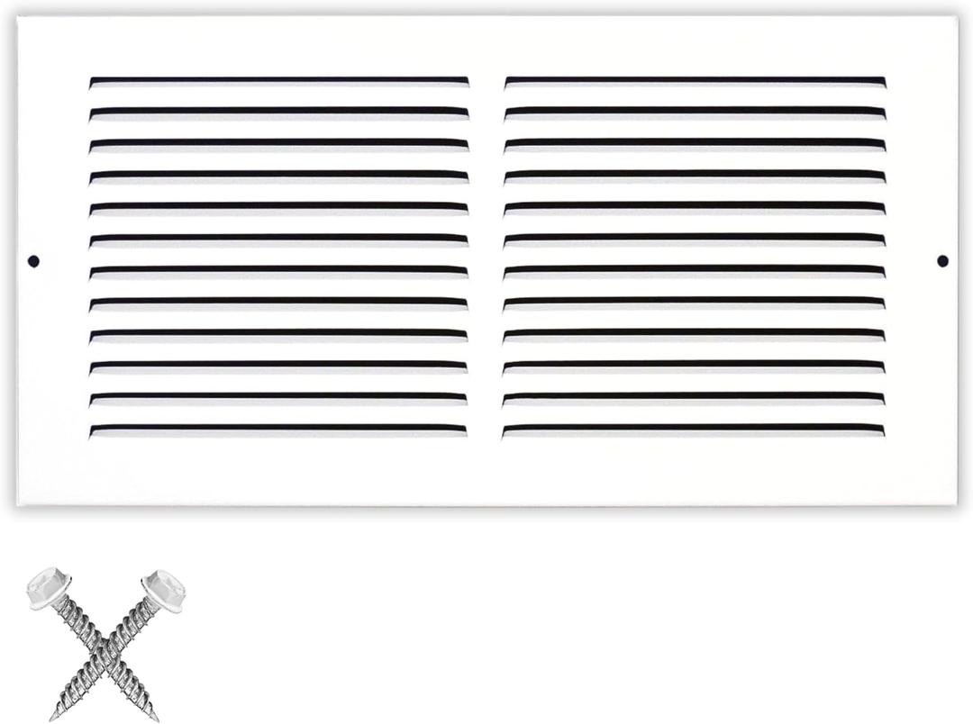 14'' x 8'' [Duct Opening] Flat Stamped Steel Return Air Grille by - Sidewall and Ceiling - HVAC Premium Vent Duct Cover - White [Overall Dimensions: 15.75''w X 9.75''h]