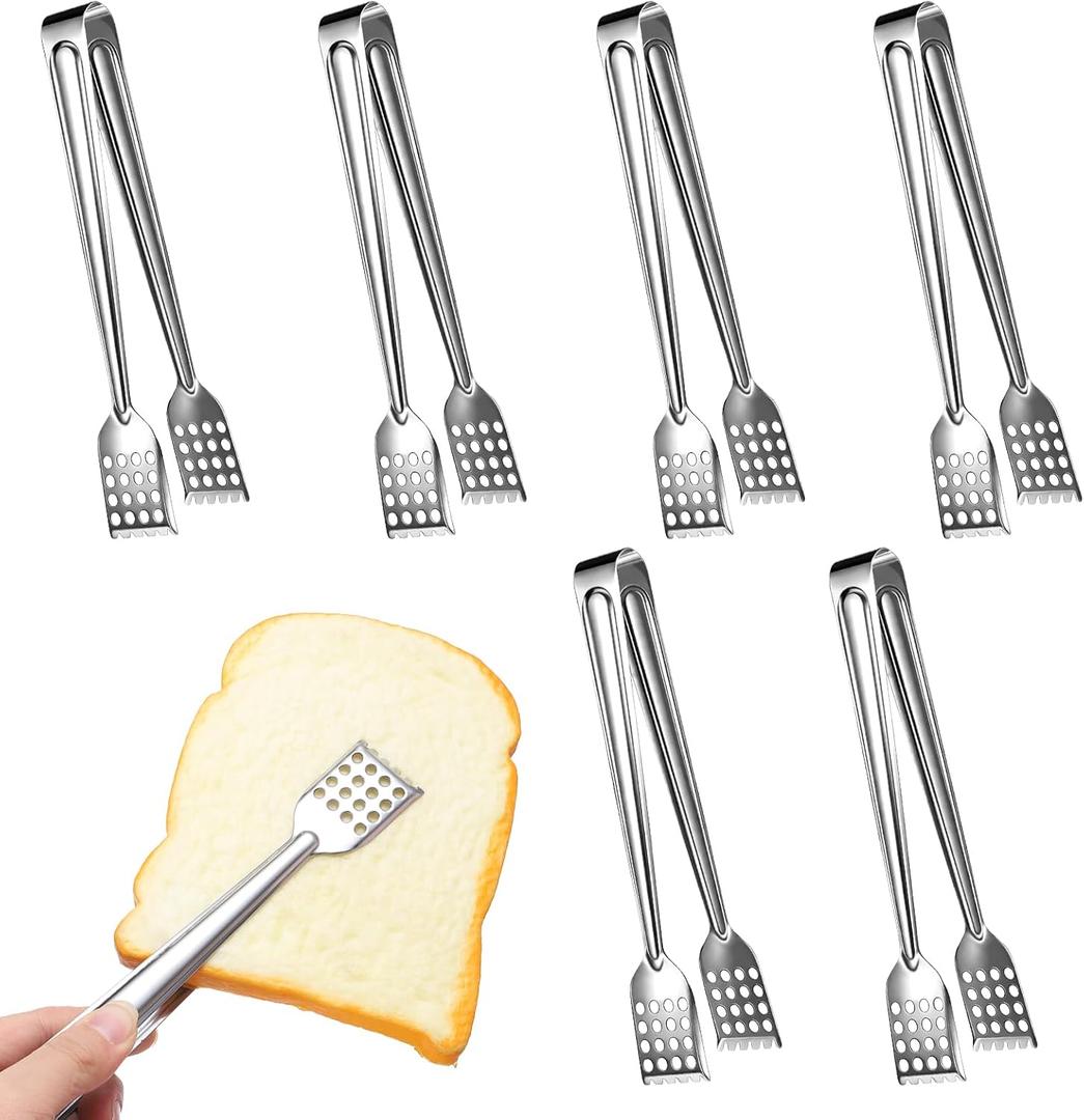 6PCS Small Tongs, Serving Tongs 7Inch Stainless Steel Kitchen Tong Small Serving Utensils Tong