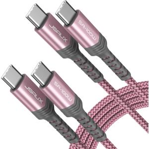 JSAUX 100W USB C to USB C Cable for iPhone 17, USBC Type C Charge Cord 5A Fast Charging Compatible with iPhone 17 Air 16 15 Pro Max Samsung Galaxy S25 S24 MacBook iPad Pro Carplay (2-Pack, 6.6ft) Pink