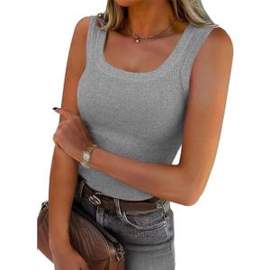 SVALIY Summer Womens Tank Tops 2026 Square Neck Fitted Sleeveless Shirts for Women Ribbed Basic Top (Gray, M)