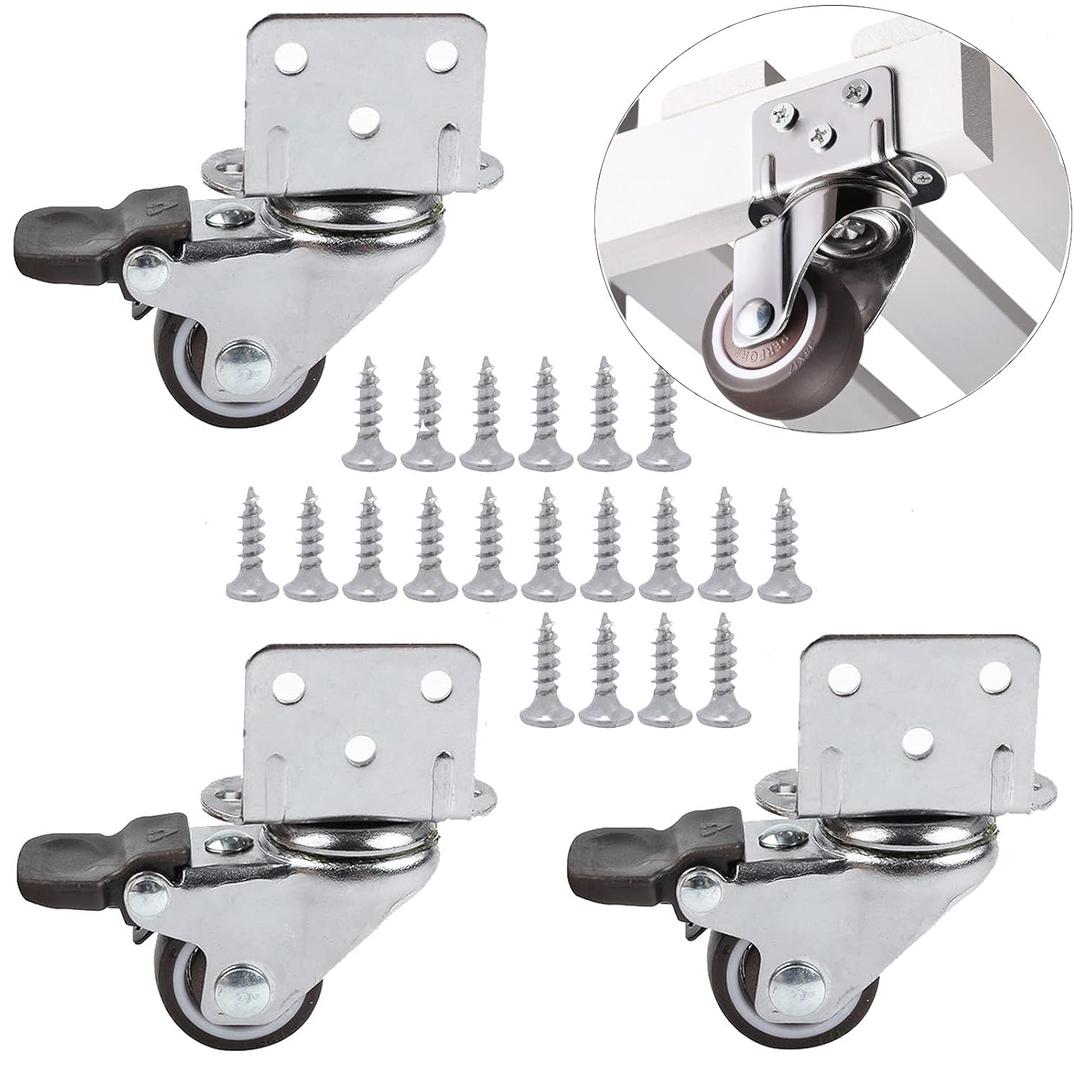 HOWDIA 1" Swivel Plate Caster Wheels with Brake L-Bracket Side Mount TPR Rubber Small Furniture Replacement Silent Mute Locking Casters for Furniture Legs Set of 4