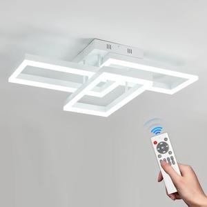 ASGYISA Modern LED Ceiling Light White Flush Mount Ceiling Light Fixture 3000K-6000K with Remote Control Dimmable Chandelier for Living Room Dining Room Kitchen Bedroom, L-1295