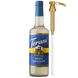Torani Sugar Free Coffee Syrup, White Chocolate Flavored Syrup for Drinks, Zero Calorie, Glass Bottle with Pump Included, 25.4 Fl Oz, No BB Date
