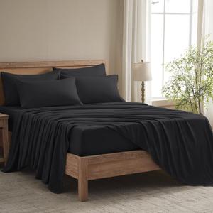 Twin Sheets Set - 4 Piece Soft Microfiber and Wrinkle Free Sheets - Easy Care, Extra Soft, Cooling Sheets - 1 Deep Pocket Fitted Sheet 1 Flat Sheet, and 2 Pillowcases (Twin Black)