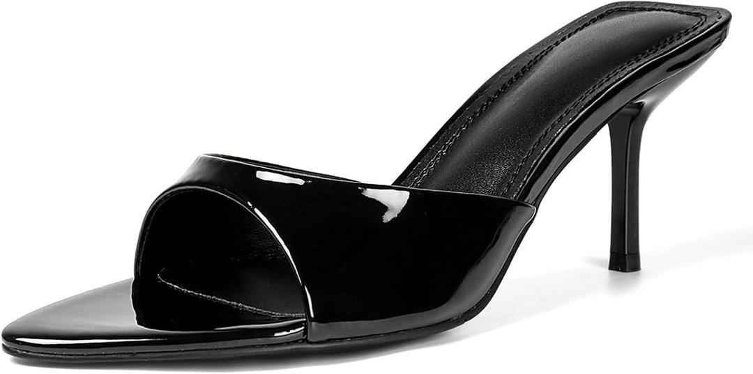 QIV Leopard Kitten Heels Pointed Toe Mule Heels for Women Open Toe Kitten Heel for Party Dressy Wedding (6.5, Black)