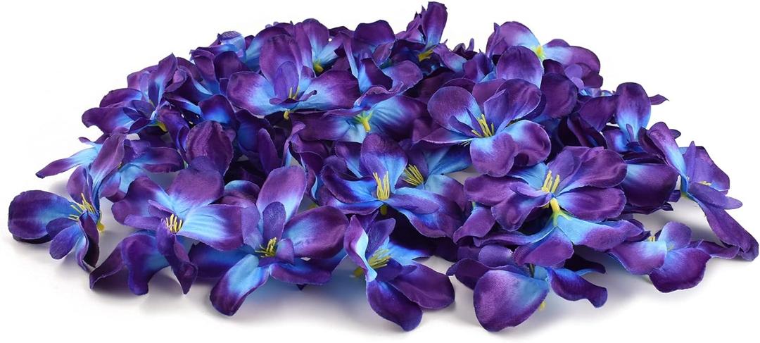 60Pcs Artificial Orchids Flower Heads, Fake Orchid Blooms Head for Wedding Cake Centerpieces Decor Bouquet Making DIY Crafts Bridal Shower Photography Props (Purple and Blue)
