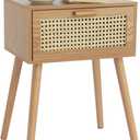 AWASEN Mid Century Nightstand, Rattan Side Table with Drawer, Modern Bedside Table with Storage and Solid Wood Legs for Living Room, Bedroom and Small Space (Brown)