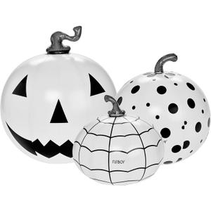 FUNBOY Giant Inflatable Light-Up Halloween Pumpkins 3 Pack, 31'', 23'' and 20'', Black & White Scary Halloween Decorations, Indoor/Outdoor