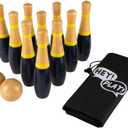 Wooden Lawn Bowling - Adults and Kids Bowling Set with 10 Pins, 2 Balls, Carry Bag - Indoor and Outdoor Games - Skittle Yard Games (Black)