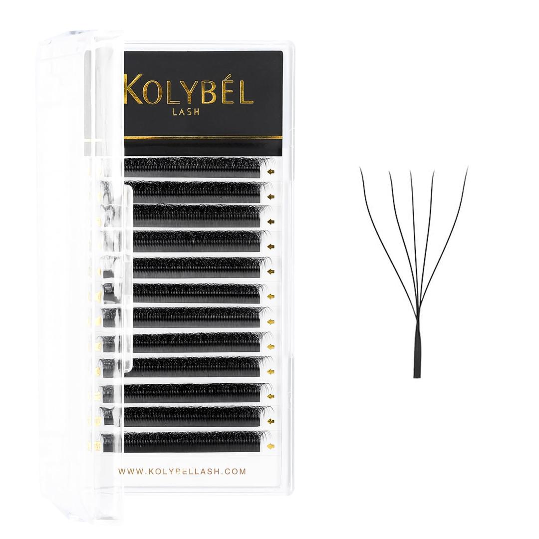 KOLYBEL W Eyelash Extension Automatic Flowering Lash Extension 5D Volume Premade Fan Lashes 0.07 C/D Curl Faux Mink Matte Black W Shaped Tips Soft Lightweight Lashes Supplies(5D-0.07-C-10mm)