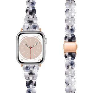 Bands Compatible with Apple Watch Band 38mm 40mm 41mm 42mm 44mm 45mm 49mm Women Slim Resin Band Bracelet Thin Lightweight Replacement Wristband for Watch Series 10 9 8 7/Series SE/6 5 4 3 (Slim Black White)
