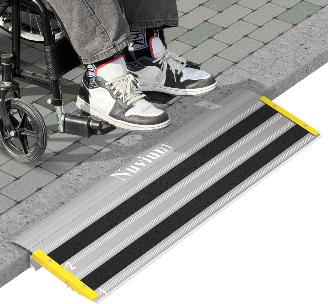 2" Rise Door Threshold Ramps for Doorways, Stable Yellow Edge, Aluminum Wheelchair Ramp for Home Steps, Adjustable Modular Entry Ramp for Scooters, Power Chairs, 880LBS Load Capacity