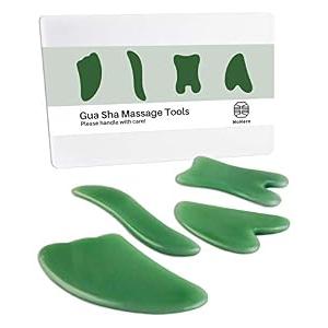  MoHern Gua Sha Massage Tools, 4 Pcs Gua Sha Tools of Multi-Shapes, Guasha Scraping Massage Tools for Face and Body (Dark Green)