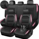 CAR PASS Memory 3D Foam Car Seat Covers Full Set, Breathable Mesh Thick Seat Covers for Car, Pink Metal Film Leather Seat Covers, Universal Automotive Comfort for SUVs Trucks, Black Pink