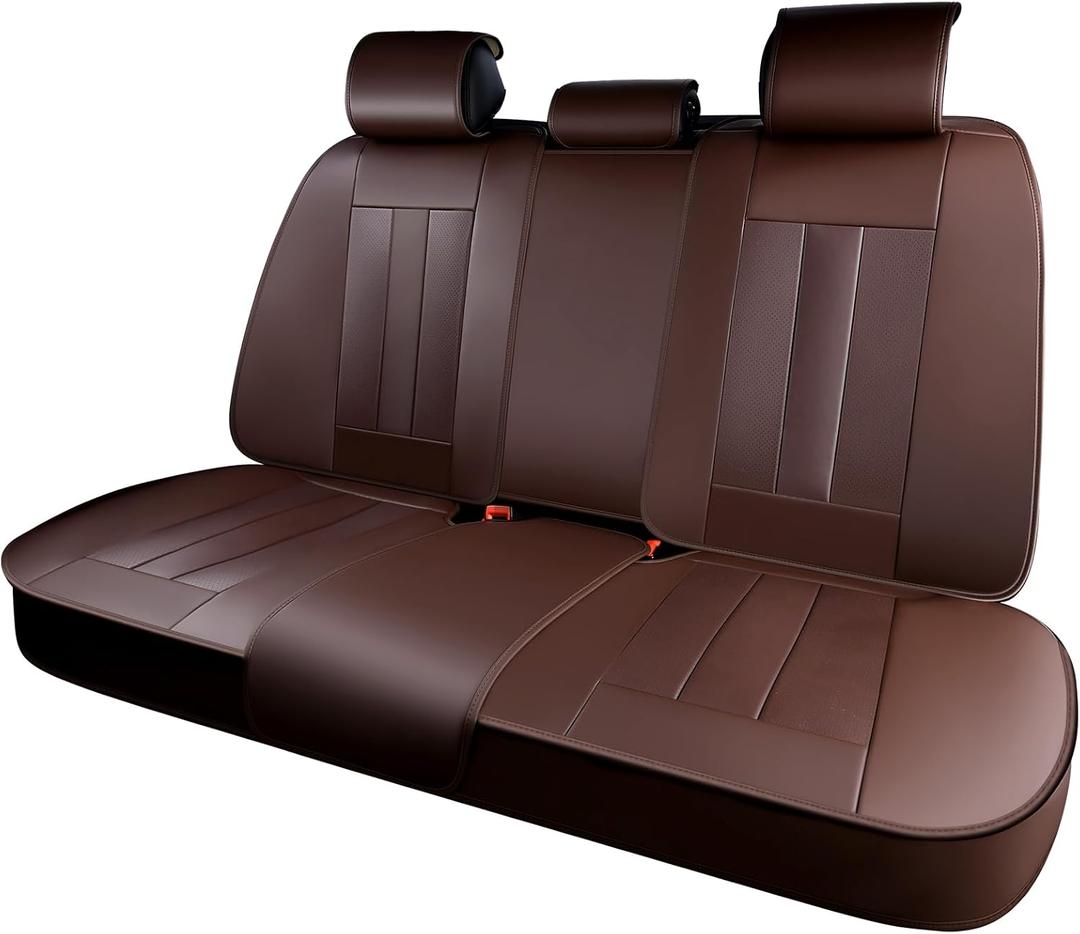 Huidasource Rear Row Seat Covers, Waterproof Faux Leather, Universal Fit for Most Cars, SUVs & Trucks, Easy to Install, Spill & Dirt Resistant, Great for Travel & Pets, Coffee