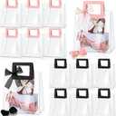 Fulmoon 12 Pcs Clear Gift Bag with Handle and Sheer Ribbon Reusable Transparent PVC Gift Bag for Bridal Party, Baby Shower, Wedding, Birthday, 7 x 4 x 8 Inch(Pink, Black)