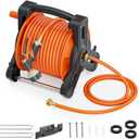 Portable Garden Hose Reel with 75ft Rubber Water Pipe+6.5ft, Wall Mount Lightweight Winder Combo with Nozzle for Outside, Yard, Patio (Orange)