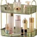 Bathroom Organizer Countertop, Vanity Trays for Bathroom, Skincare Makeup Shelf, Organizer, Counter Shelf Cosmetics, Toiletries, Lotions, Perfumes (2 Tiers, Green) (11.8" x 6.7" x 13")