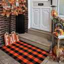 Cotton Orange and Black Plaid Rug - 3 x 5 Ft, Hand-Woven Indoor/Outdoor Layered Cotton Blend Buffalo Plaid Rug, Washable Front Door Mat, Perfect for Porch, Living Room, Entryway