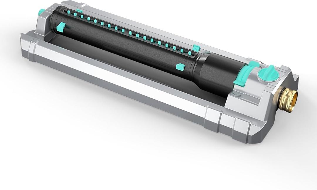 QUOBAS Heavy Duty Oscillating Sprinkler, 18-Hole Nozzle with Zinc Alloy Metal Base, Adjustable Flow Control & Spray Width, with Cleaning Pin, Garden, Yard