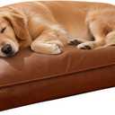 Dog Bed Medium Size Dog Orthopedic Beds for Small Dogs with Removable Washable PU Leather Cover Waterproof Brown 35.4- 27.54inch, Large Brown 
