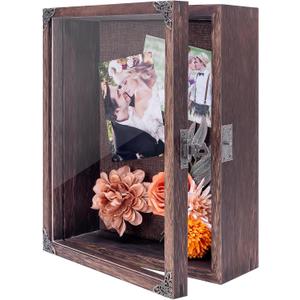 Deep Shadow Box Frame 11x14, 4.7in Depth Shadow Boxes Display Case with Soft Linen PIN Board, Vintage Charred Finish & Mortise-Tenon Joint, Retro Metal Hardware (Rustic Brown)