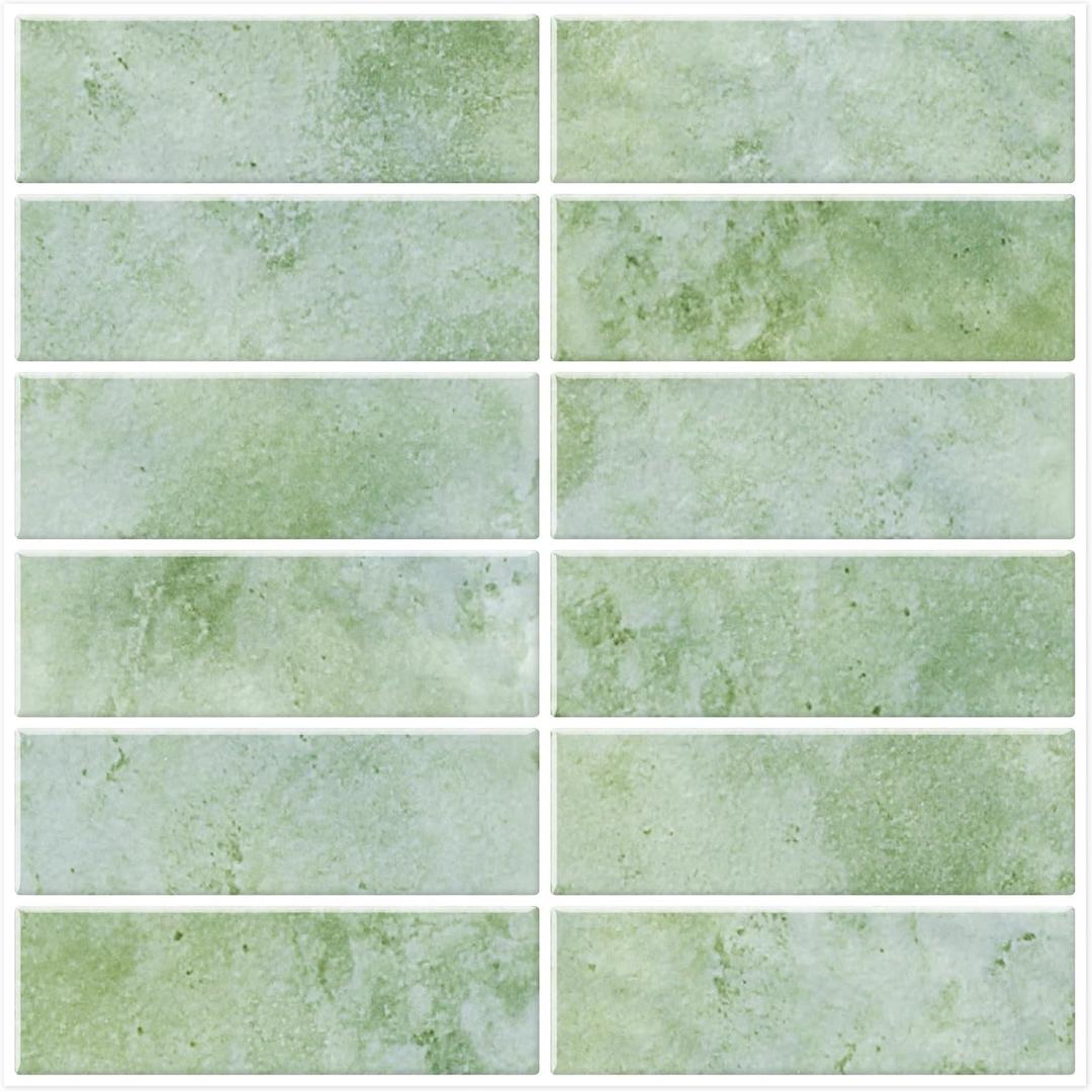 Green Peel and Stick Backsplach Tile, 12"x12" Back Splash Stick on Tiles for Kitchen, Bathroom, 10 Sheets