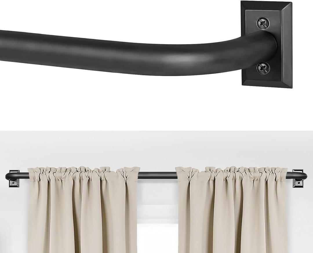 ZYRW Black Curtain Rods, Room Darkening Curtain Rod for Windows 66 to 120 Inches(5.5-10Ft), Wrap Around Rods, Adjustable Heavy Duty Blackout Drapery Rod, Window Treatment, Matte Black