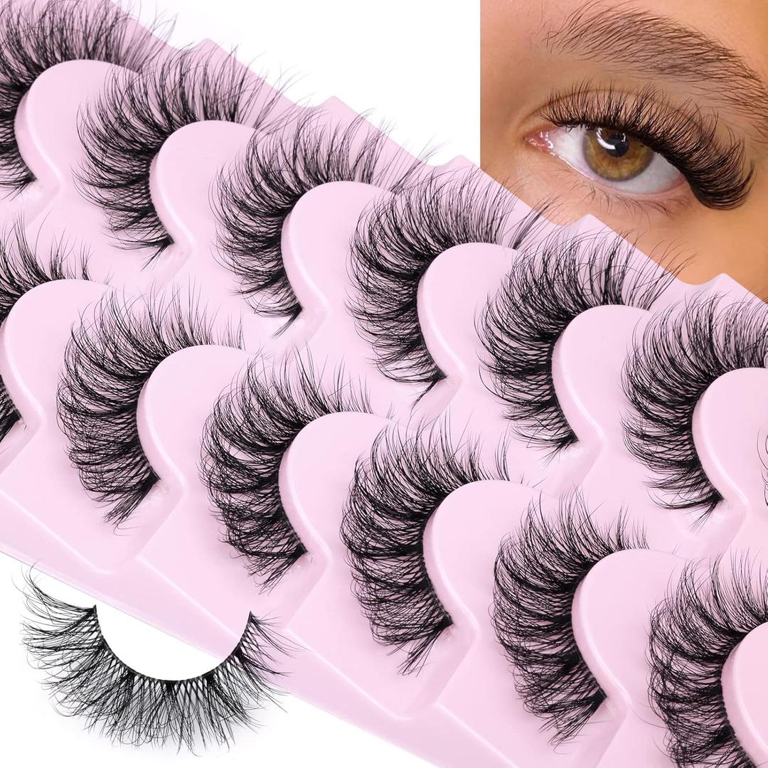 False Eyelashes Natural Wispy D Curl False lashes Clear Band zanlufly Russian Strip Lashes Fluffy Eyelashes 3D Effect Cat Eye False Eyelashes 7 Pairs Pack