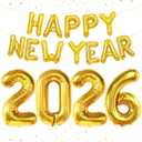 KatchOn, Gold Happy New Years Balloons - 40 Inch | New Year Eve Balloons for Happy New Years Decorations 2026 | NYE Banner 2026 | New Years Eve Party Supplies 2026, NYE Decorations