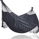 SUNCREAT Extra Large Double Hanging Hammock for Camping, Hammocks for Outside 2 Person Heavy Duty, Dark Gray with Tassels