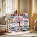 Framed Team Rules Canvas Wall Art Inspirational Positive Teamwork Wall Decor Picture Tree of Life Motivational Quote Sign Posters Painting Print for Office Classroom Home Decoration