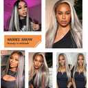 SAPPHIREWIGS Straight Synthetic Lace Front Wigs for Women Ombre Platinum Blonde Wigs with Brown Highlight Glueless 13×6 Long Silky Straight Wig Pre-plucked Hairline Daily Use 26 Inches