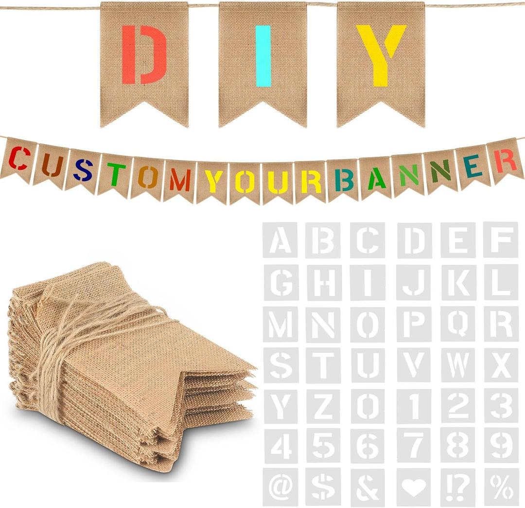DIY Banner Kit - Create Customized Personalized Burlap Banner with Letter Stencils
