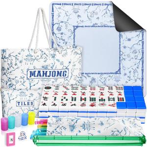 179 Pcs American Mahjong Tile Set with Carrying Bags,Blue Floral, 1.18 x 0.91 x 0.51 inches