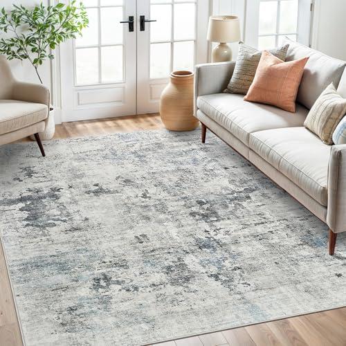 Soalmost Abstract Rug 5x7 Machine Washable Area Indoor Grey Low Pile Non-Slip Foldable Thin Accent Rugs for Bedroom Living Room Dining Room