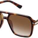 Retro Aviator Sunglasses for Women Men Trendy Classic Square 70s 80s 90s Vintage Shades Double Bridge Aviators FZN813