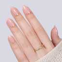 UNA GELLA 32Pcs Soft Gel Press on Nails - 16 Sizes Gold Rim Nude Pink Almond Glue on Nails, Reusable Elegant French False Nails, Full Cover Acrylic Nail Kit for Women DIY Home Manicure