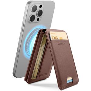 2 x SURITCH for MagSafe Wallet with Stand, NFC-Supported Card Holder with RFID Blocking, Tri-fold Magnetic Wallet with Adjustable Stand Selfie Stick for iPhone 17/16/15/14/13/12 Series, Brown
