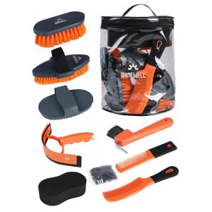 Shinewell Horse Grooming Kit, Complete Horse Brush Set, Equine Grooming Tools for Shedding & Daily Care Orange