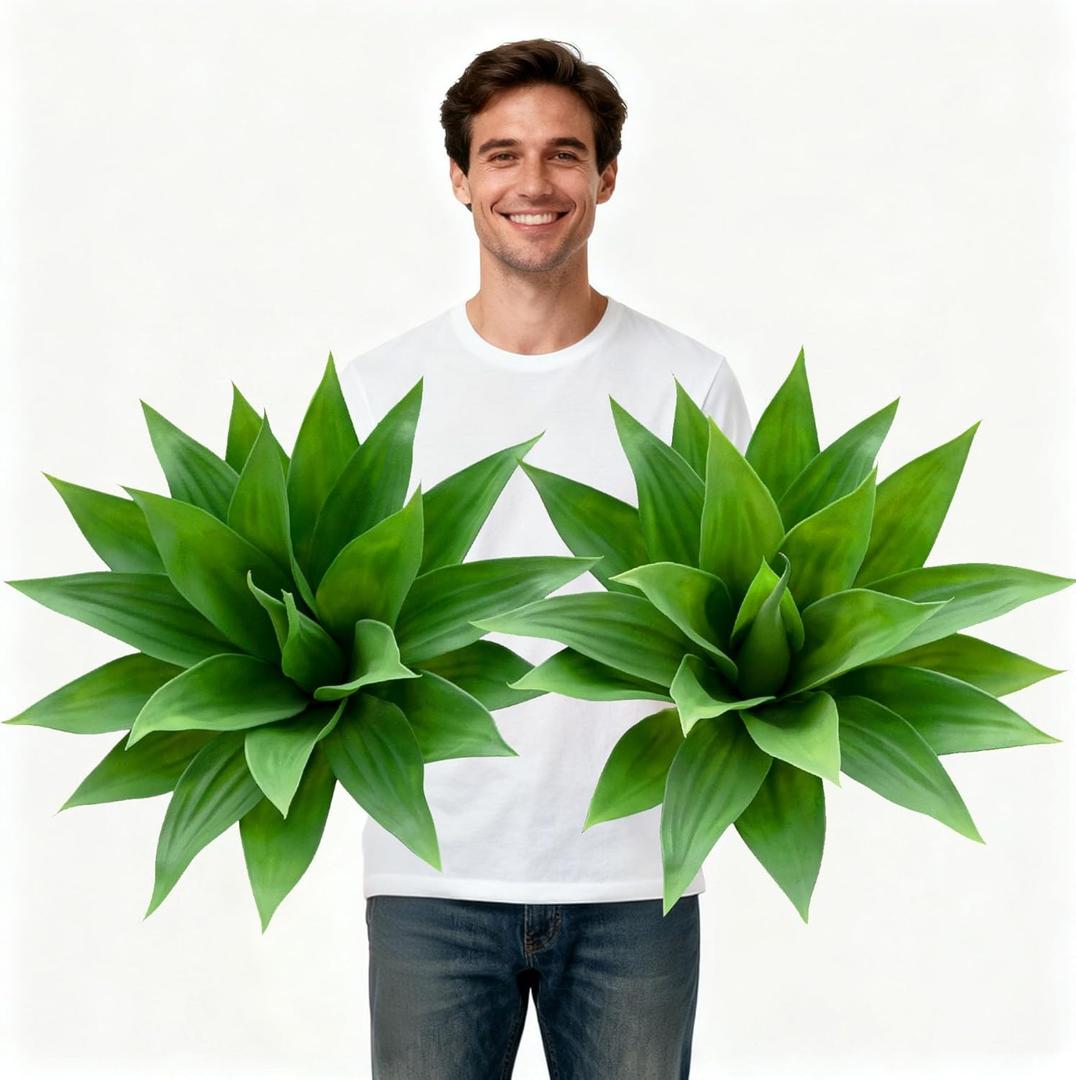 Artificial Agave Faux Agave Fake Greenery Outdoor Artificial Plants Fake Plants for Indoor Home Decor Plastic Plants Outdoor Decor Front Porch Decor Simulation Plants 22"(2Pcs Green) No Vase
