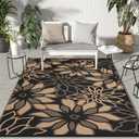 GENIMO Outdoor Rug Waterproof for Patio Decor, 9' x 12' Reversible Plastic Straw Floral Camping Carpet, Large Area Rugs Mats for RV, Camper, Deck, Balcony, Porch, Beach, Picnic, Black & Brown